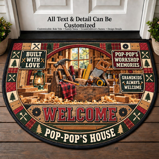 Pop-Pop's Workshop Memories Personalized Half Round Mat | 5To9Vibe