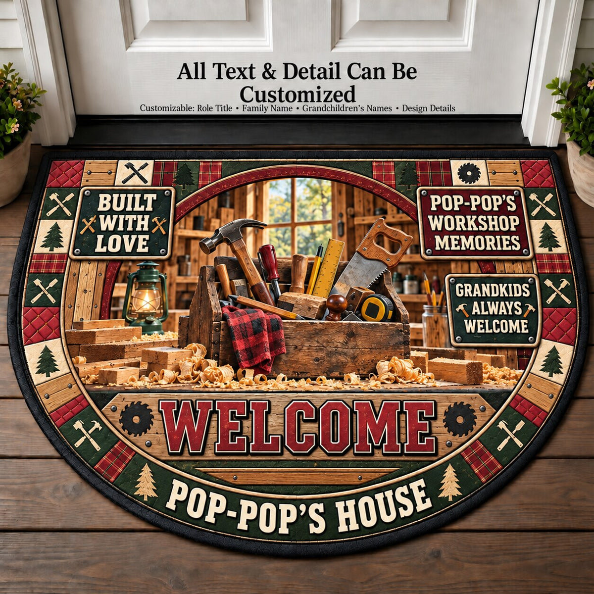 Pop-Pop's Workshop Memories Personalized Half Round Mat | 5To9Vibe