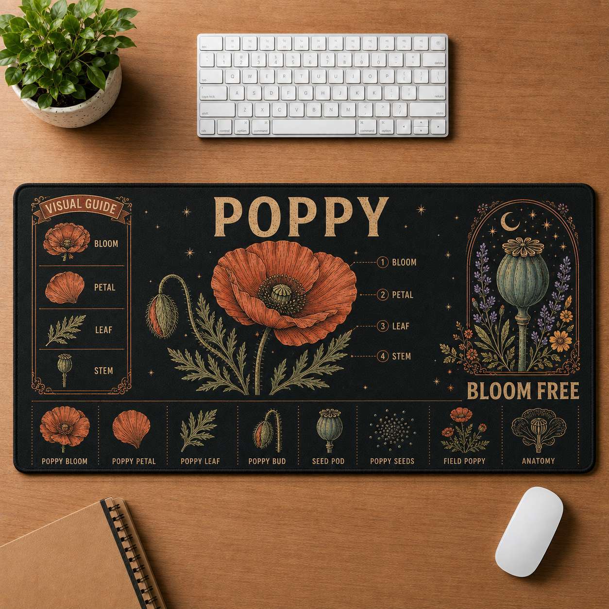 Botanical Garden Hippie Desk Mat Mouse Pad | 5To9Vibe - Poppy style