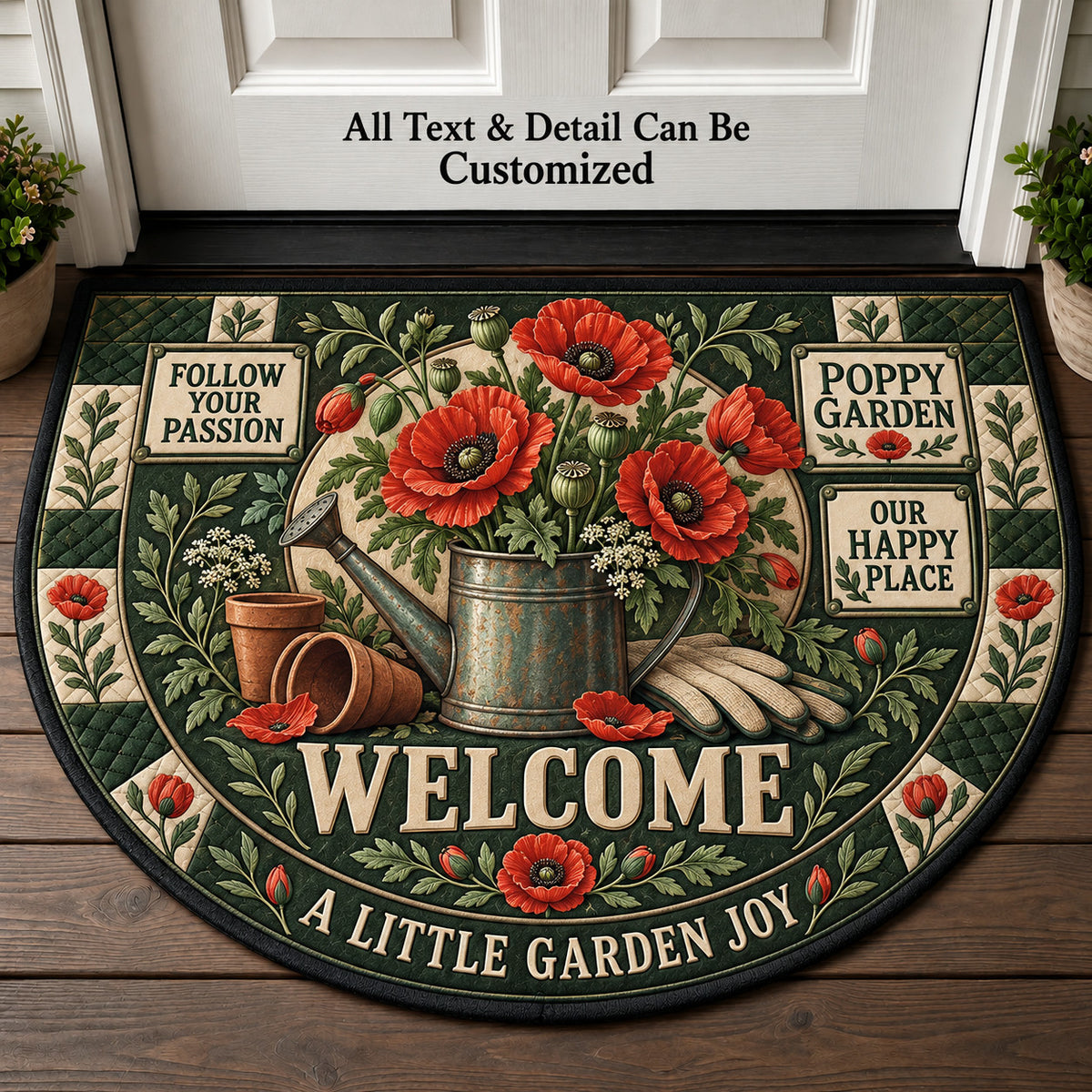 Poppy Garden Personalized Half Round Mat | 5To9Vibe