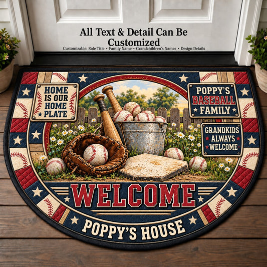 Poppy's Baseball Family Personalized Half Round Mat | 5To9Vibe