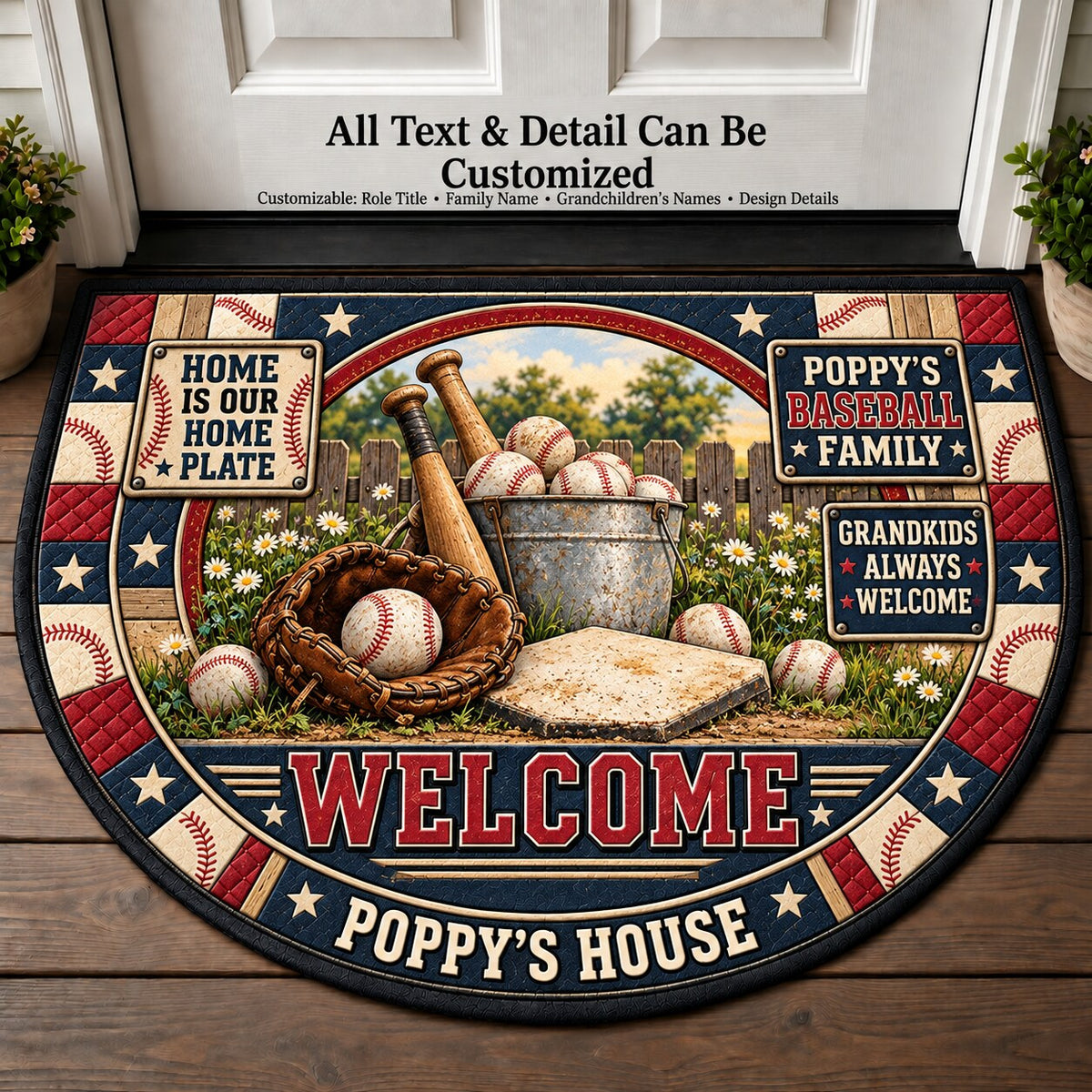 Poppy's Baseball Family Personalized Half Round Mat | 5To9Vibe