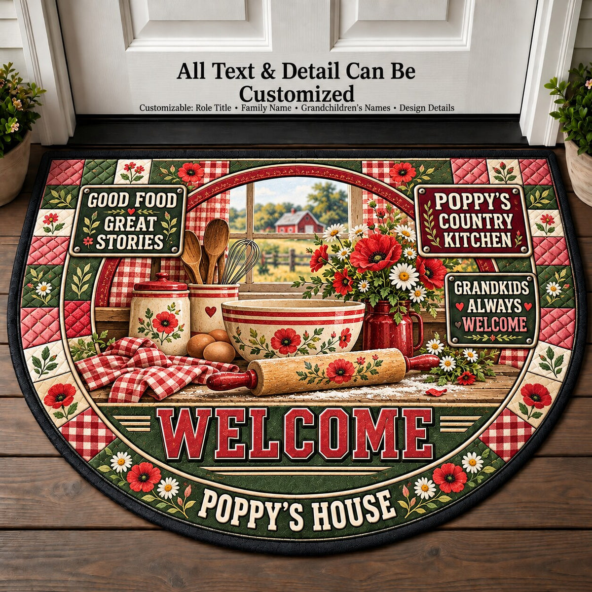 Poppy's Country Kitchen Personalized Half Round Mat | 5To9Vibe