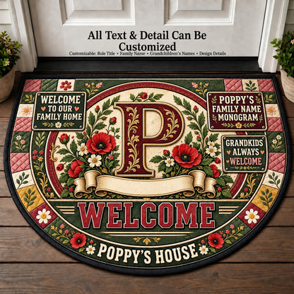 Poppy's Family Name Monogram Personalized Half Round Mat | 5To9Vibe