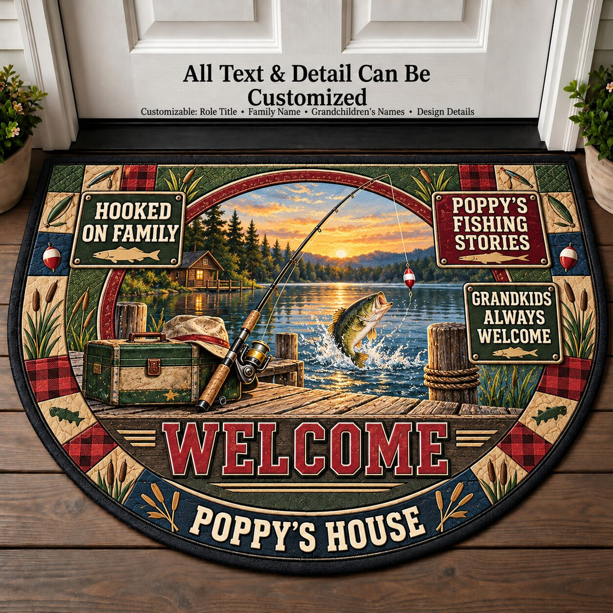 Poppy's Fishing Stories Personalized Half Round Mat | 5To9Vibe