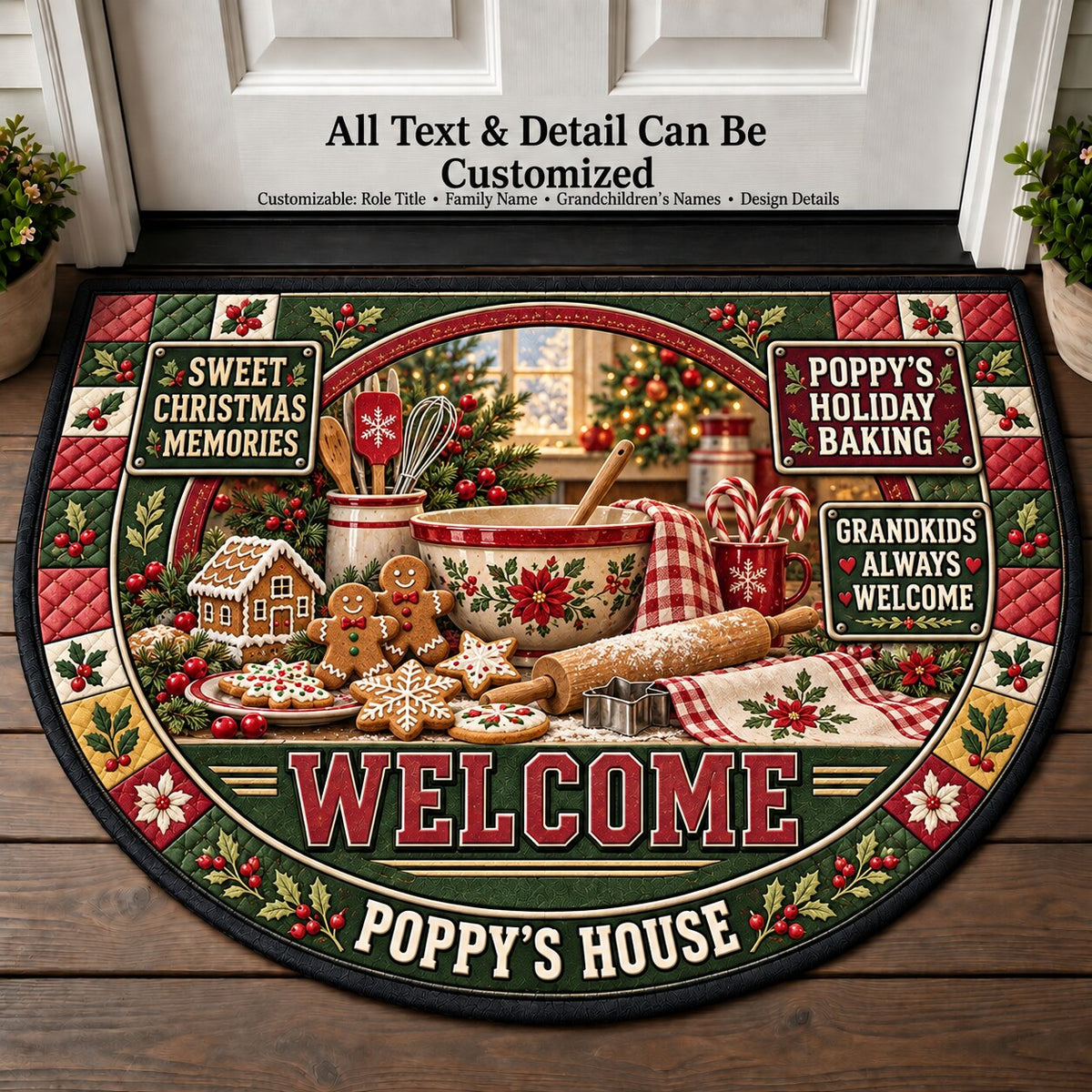 Poppy's Holiday Baking Personalized Half Round Mat | 5To9Vibe
