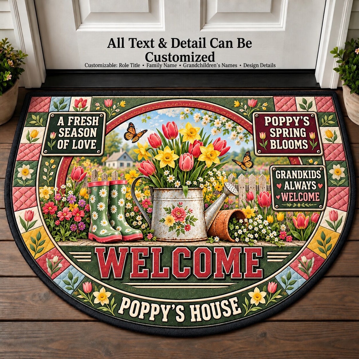 Poppy's Spring Blooms Personalized Half Round Mat | 5To9Vibe