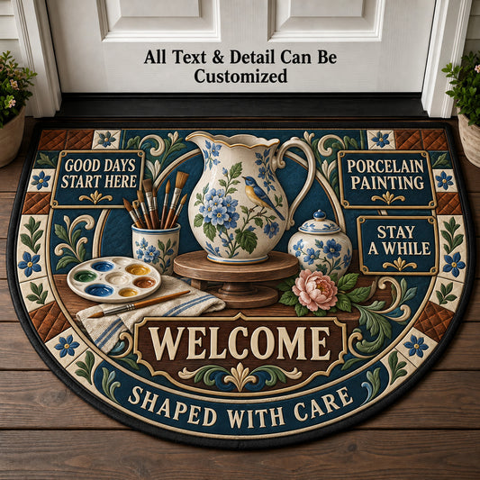 Porcelain Painting Personalized Half Round Mat | 5To9Vibe