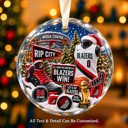 Portland Trail Blazers Jersey Snow Globe Glass Ornament
