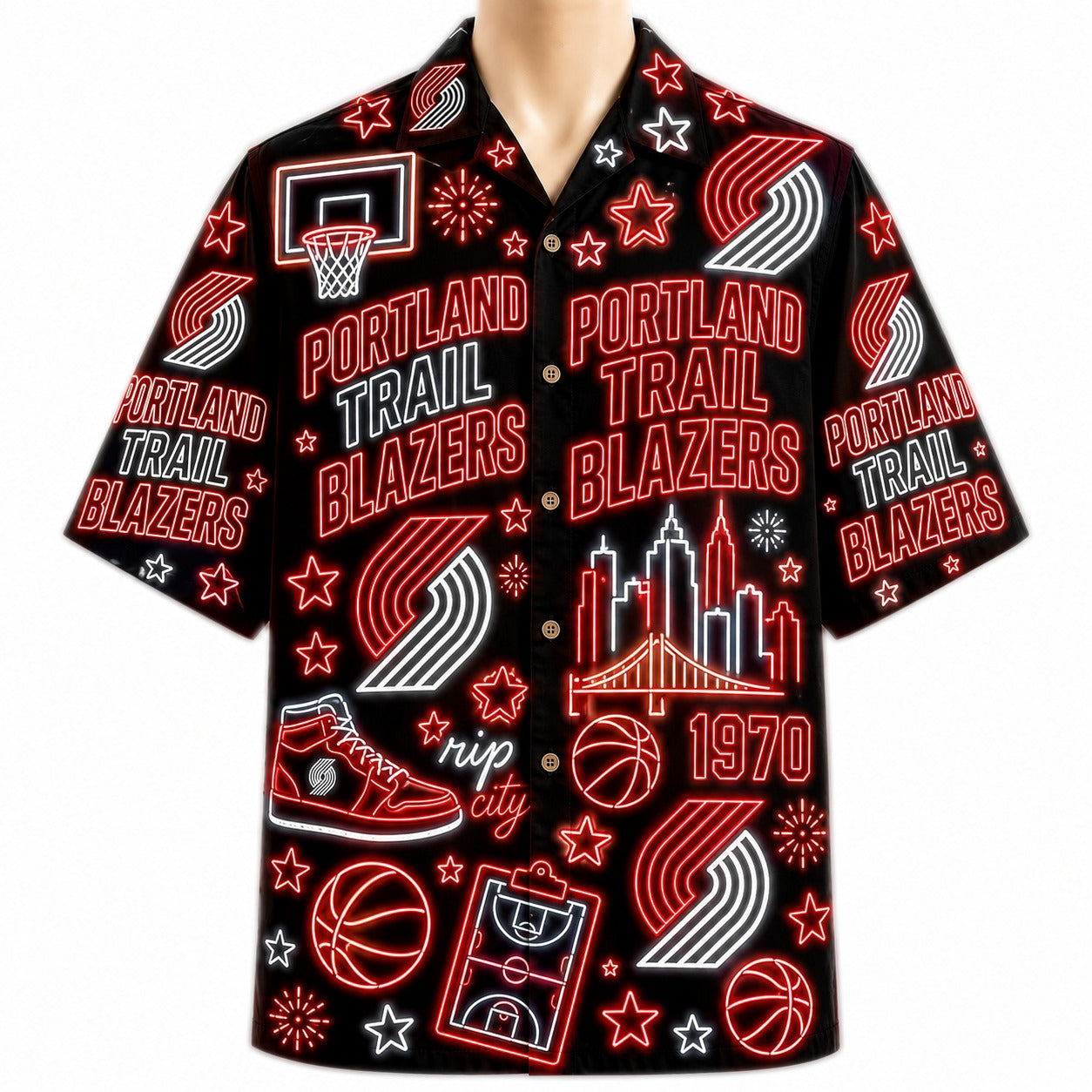 All Basketball Teams Neon Pattern Vibe Summer Party Button-Up Unisex Hawaiian Shirt For Men and Women