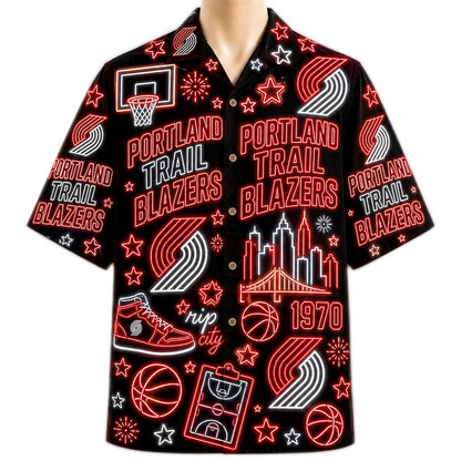 All Basketball Teams Neon Pattern Vibe Summer Party Button-Up Unisex Hawaiian Shirt For Men and Women