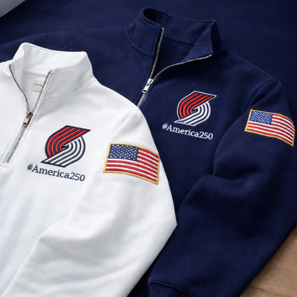 Football Logo America 250 Anniversary Embroidered Logo Premium Quarter Zip Sweatshirt, Inspired Quarter Zip Sweater