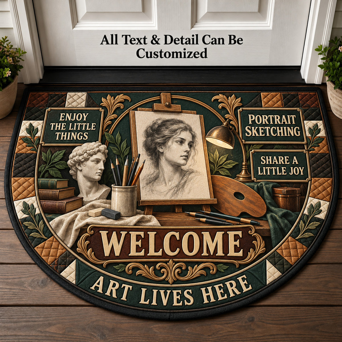 Portrait Sketching Personalized Half Round Mat | 5To9Vibe