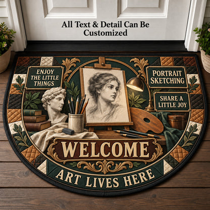Portrait Sketching Personalized Half Round Mat | 5To9Vibe