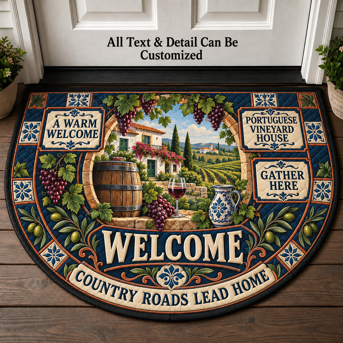 Portuguese Vineyard House Personalized Half Round Mat | 5To9Vibe