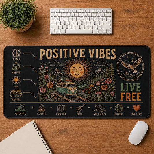 Positive Vibes Hippie Desk Mat Mouse Pad | 5To9Vibe - Positive Vibes style