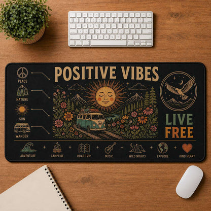 Wild & Free Hippie Desk Mat Mouse Pad | 5To9Vibe - Positive Vibes style