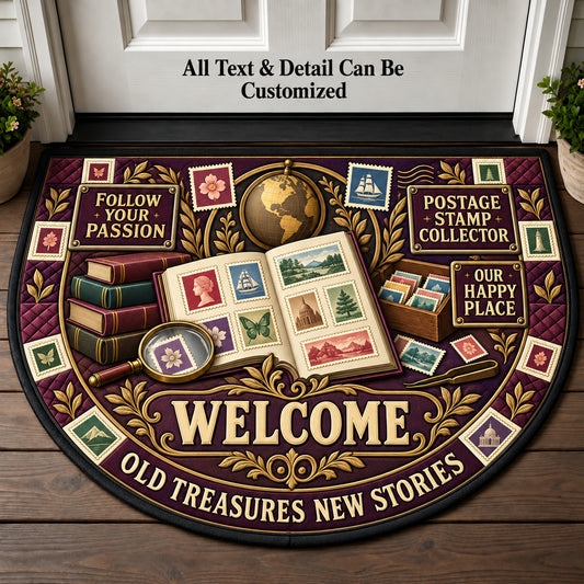 Postage Stamp Collector Personalized Half Round Mat | 5To9Vibe