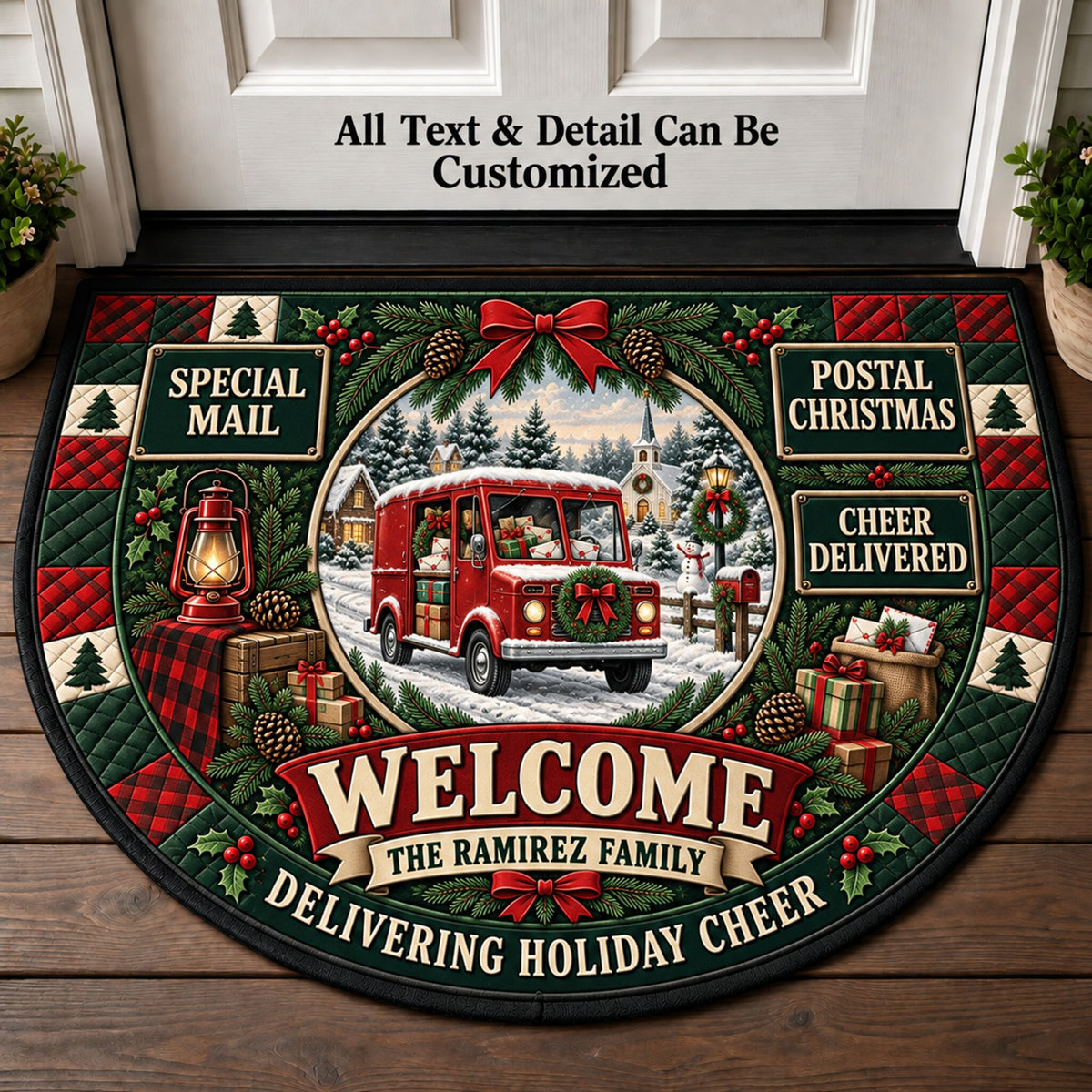 Postal Worker Christmas Personalized Half Round Mat | 5To9Vibe