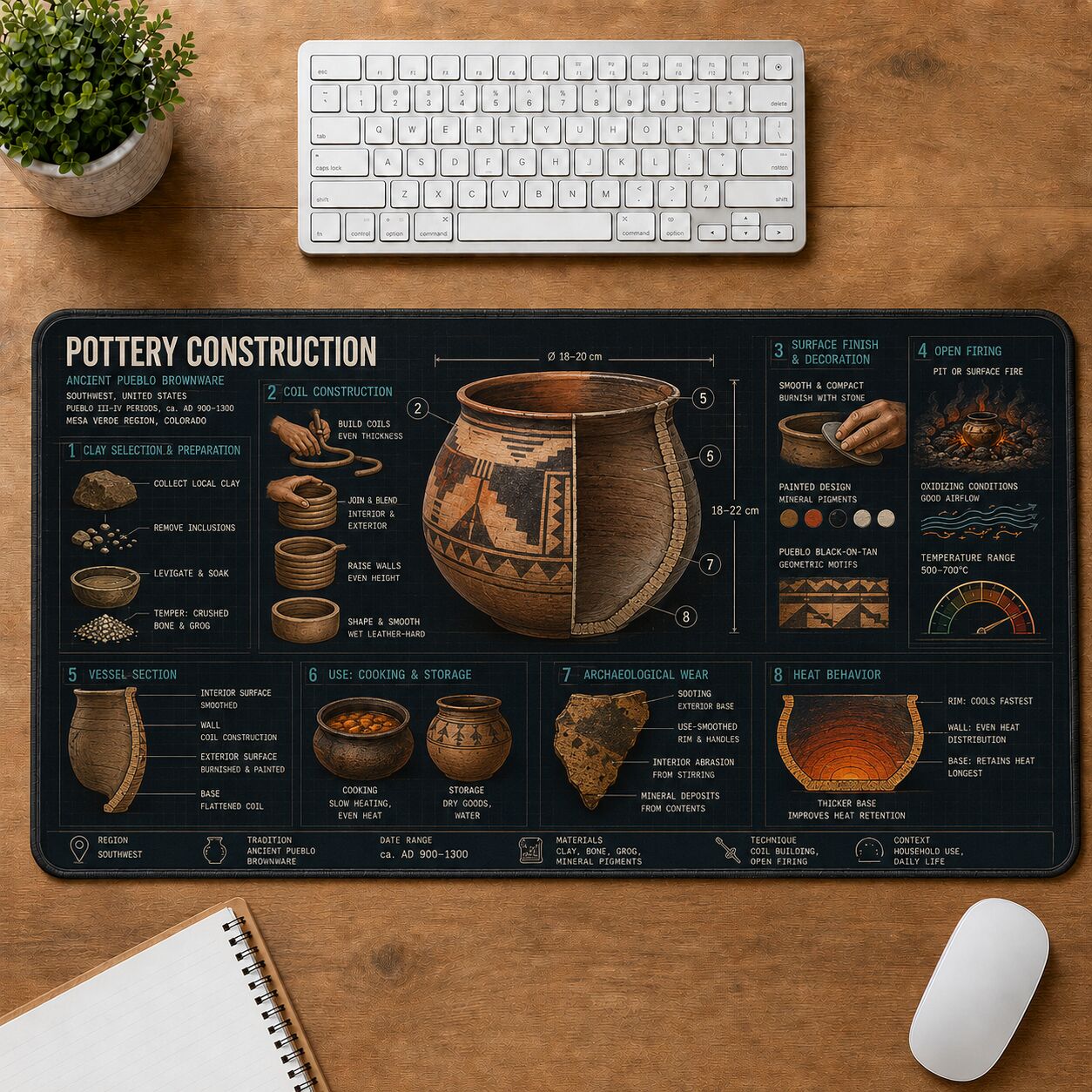 Pottery Construction Cultural Heritage Visual Guide Desk Mat | 5To9Vibe