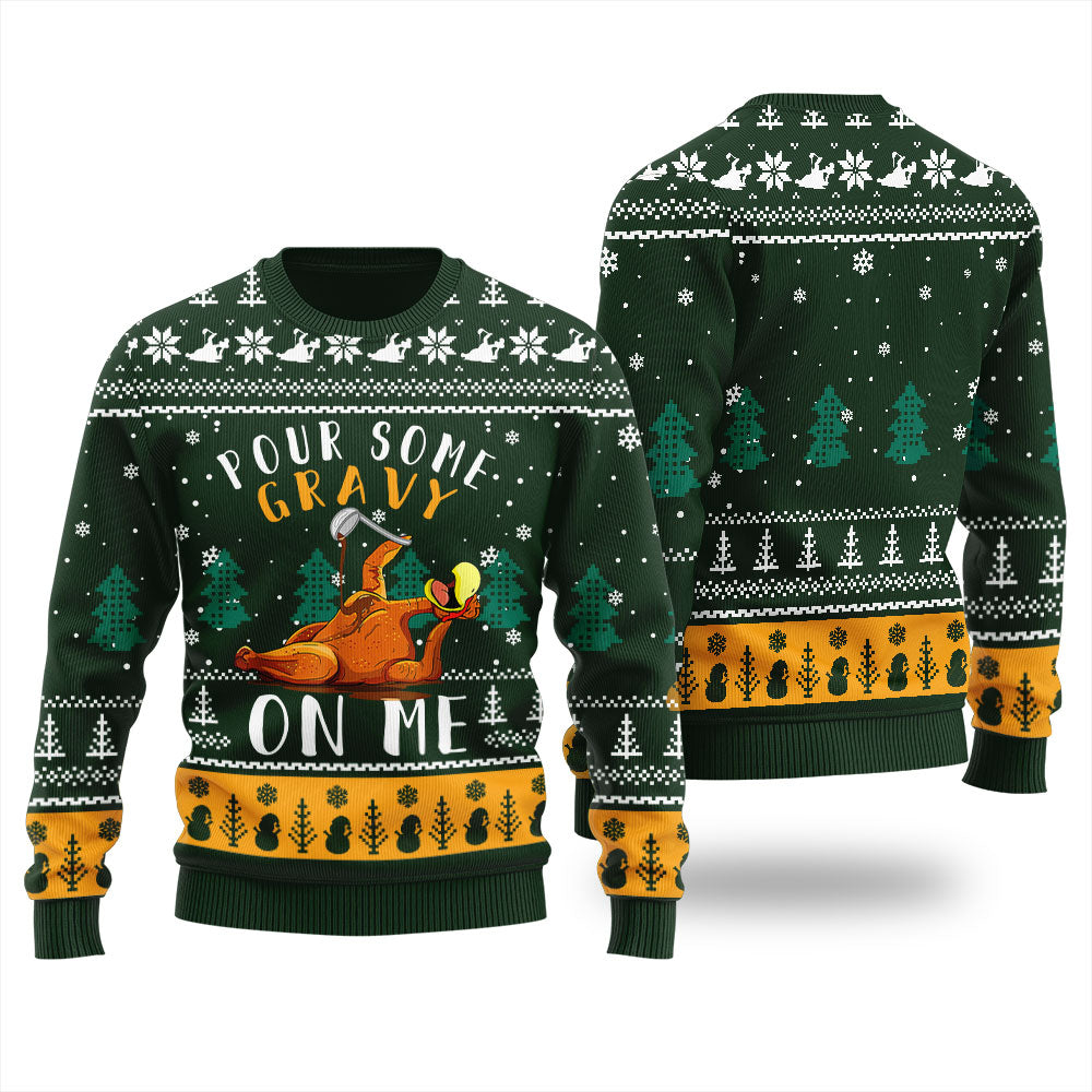 Pour Some Gravy On Me Turkey Funny Thanksgiving Men's Ugly Sweater