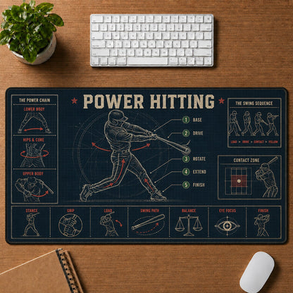 Power Hitting Baseball Blueprint Desk Mat | 5To9Vibe