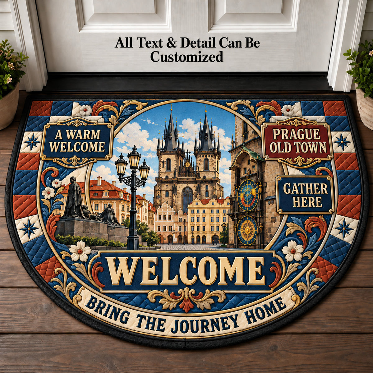 Prague Old Town Personalized Half Round Mat | 5To9Vibe