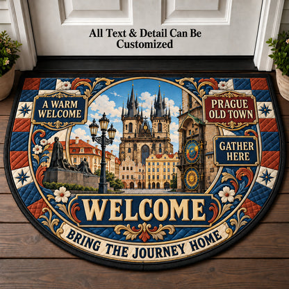 Prague Old Town Personalized Half Round Mat | 5To9Vibe