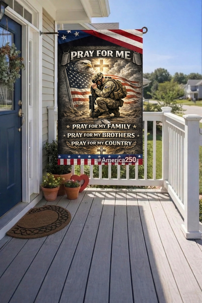 Veteran Pray For Me Pray For My Family Pray For My Brothers Pray For My Country Veteran Garden Flag, Christian Military Prayer Decor, Patriotic Soldier Gift