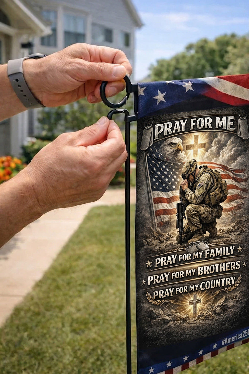 Veteran Pray For Me Pray For My Family Pray For My Brothers Pray For My Country Veteran Garden Flag, Christian Military Prayer Decor, Patriotic Soldier Gift