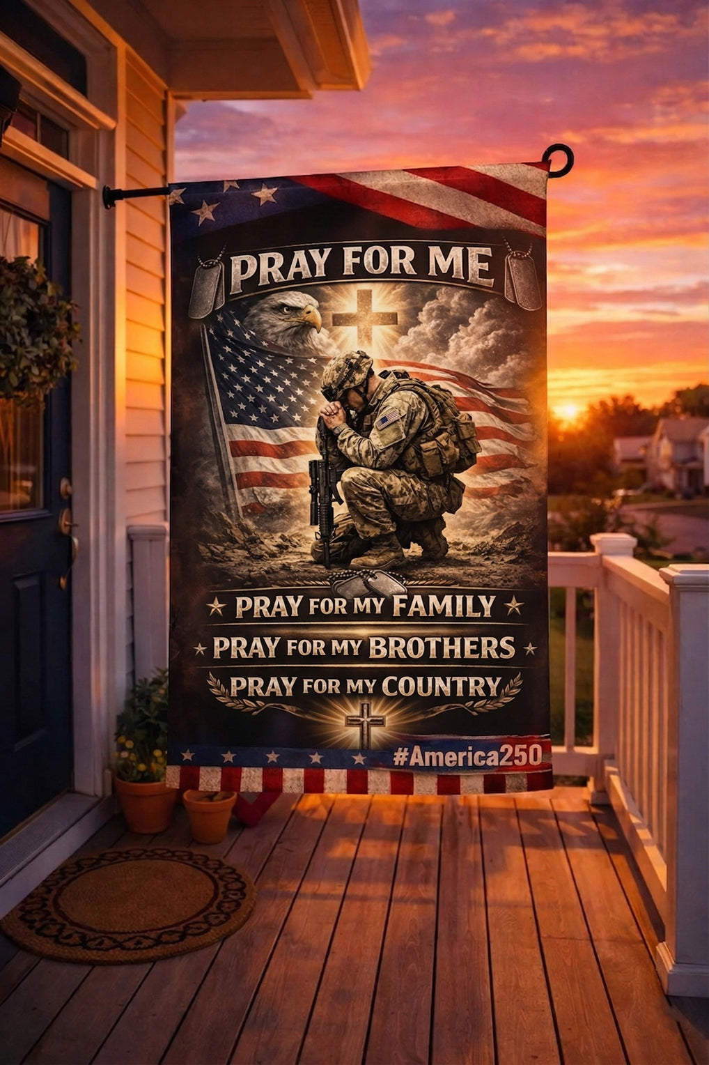 Veteran Pray For Me Pray For My Family Pray For My Brothers Pray For My Country Veteran Garden Flag, Christian Military Prayer Decor, Patriotic Soldier Gift