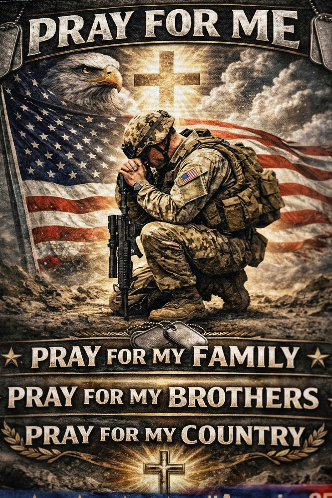 Veteran Pray For Me Pray For My Family Pray For My Brothers Pray For My Country Veteran Garden Flag, Christian Military Prayer Decor, Patriotic Soldier Gift