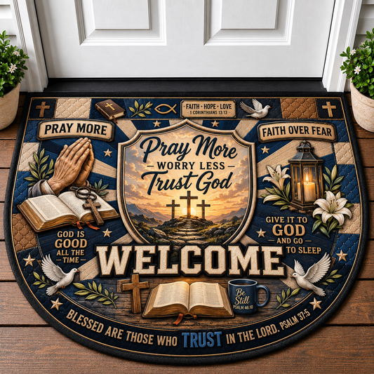 Pray More Worry Less Trust God Doormat - Christian Faith & Prayer Welcome Mat - 5to9vibe