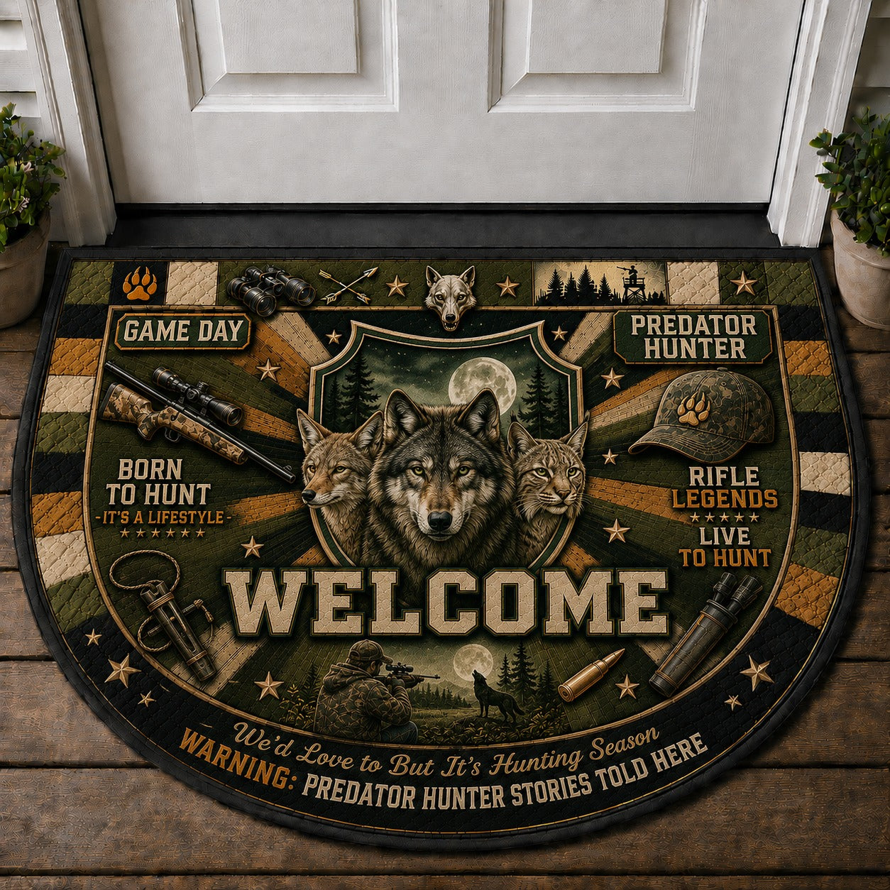 Predator Hunter Outdoor Adventures Quilted Print Premium Welcome Mat – Personalized Doormat