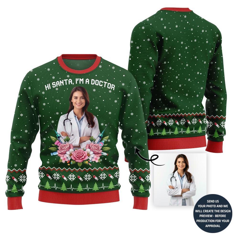 Pretty Custom Doctor Face Ugly Christmas Jumper For Women