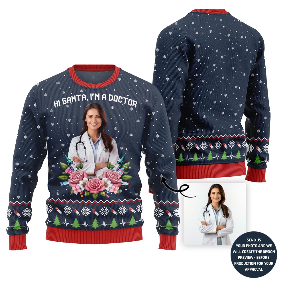 Pretty Custom Doctor Face Ugly Christmas Jumper For Women