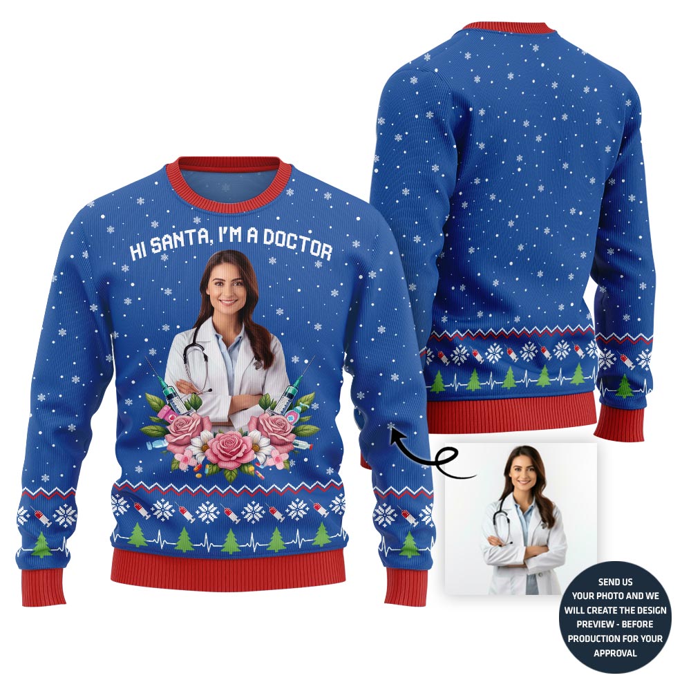 Pretty Custom Doctor Face Ugly Christmas Jumper For Women