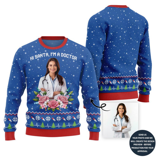 Pretty Custom Doctor Face Ugly Christmas Jumper For Women