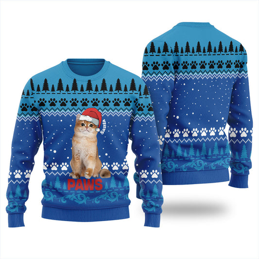 Pretty Santa Paws Custom Cat Ugly Christmas Sweater For Women