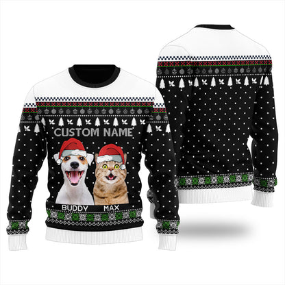 Pretty Santa Paws Personalized Cat Christmas Sweater