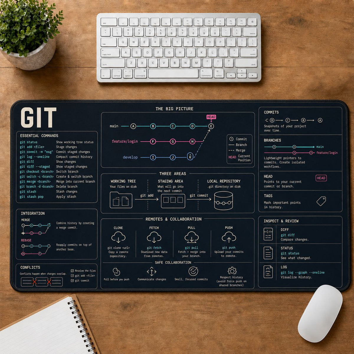 Programming Git Digital Technology Reference Guide Desk Mat | 5To9Vibe