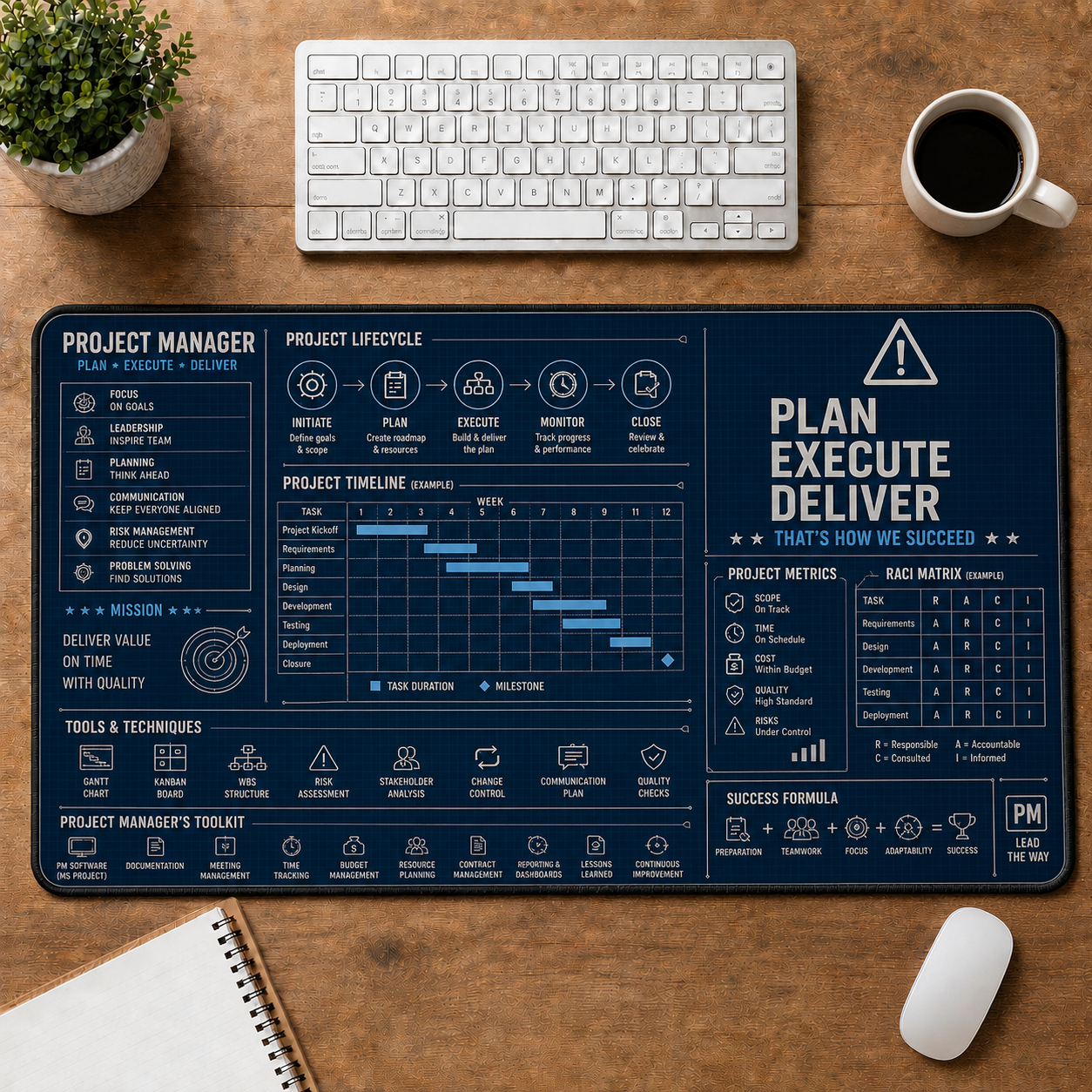 Accountant Blueprint Large Desk Mat - Financial Spreadsheets & Calculator Plus Size Mouse Pad - 5to9vibe