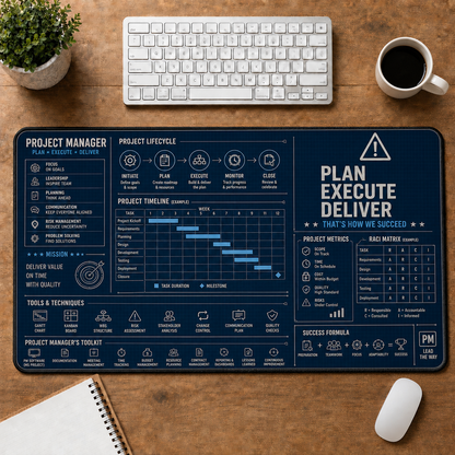 Accountant Blueprint Large Desk Mat - Financial Spreadsheets & Calculator Plus Size Mouse Pad - 5to9vibe