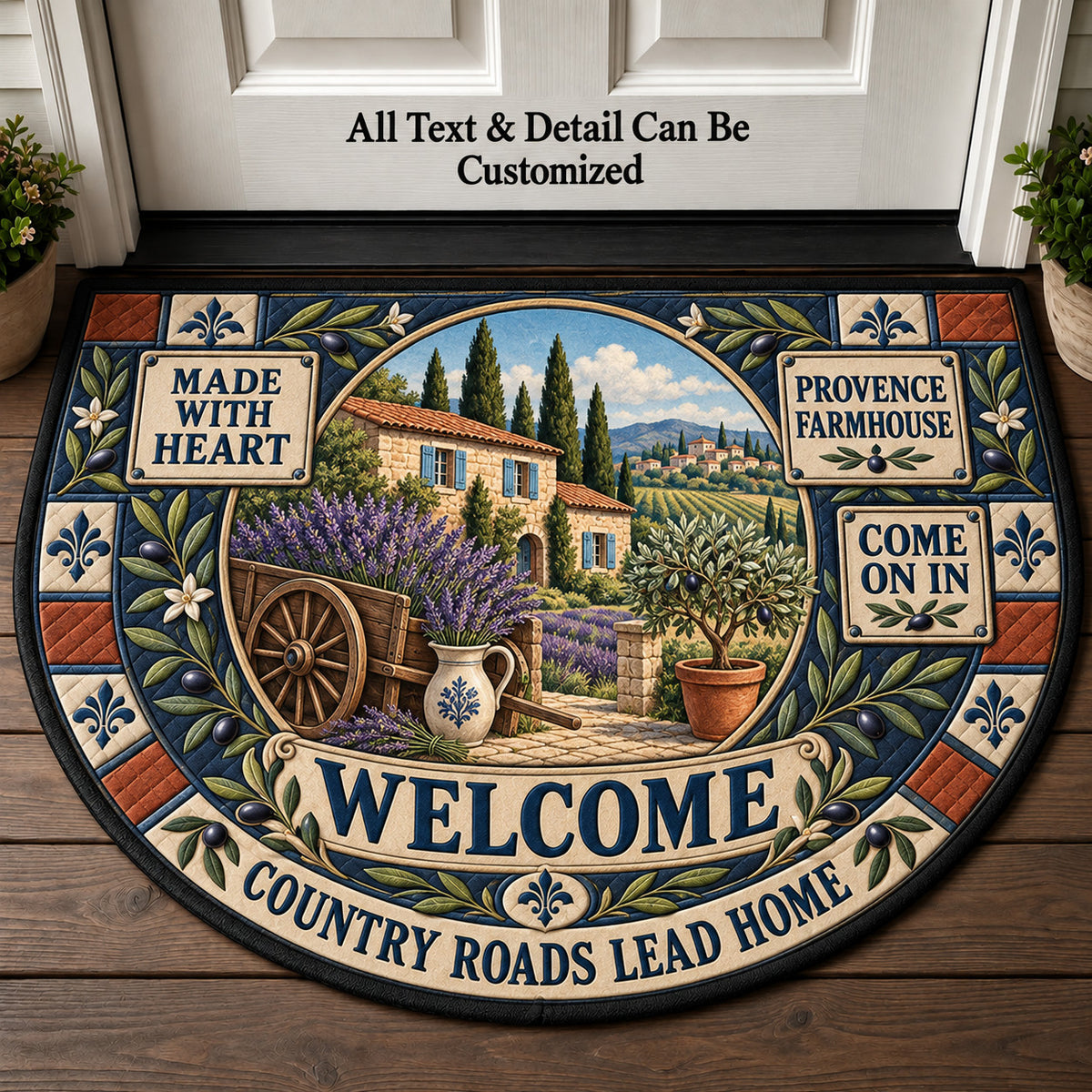 Provence Farmhouse Personalized Half Round Mat | 5To9Vibe