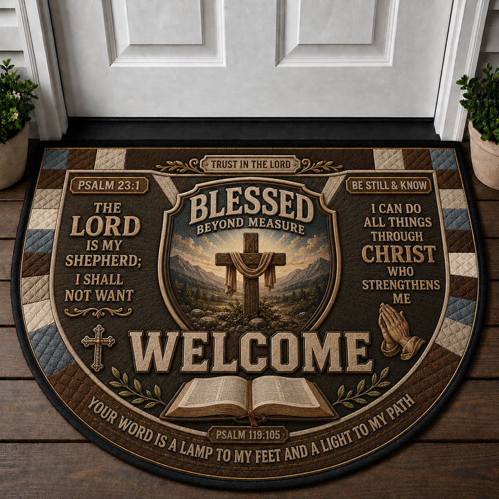 Blessed Beyond Measure Welcome Mat - Psalm 23 The Lord Is My Shepherd Doormat - 5to9vibe