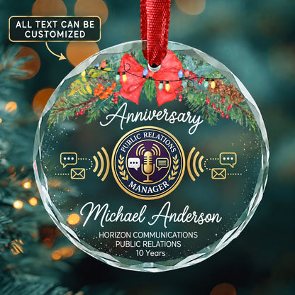 Public Relations Managers Personalized Glass Ornament | 5To9Vibe