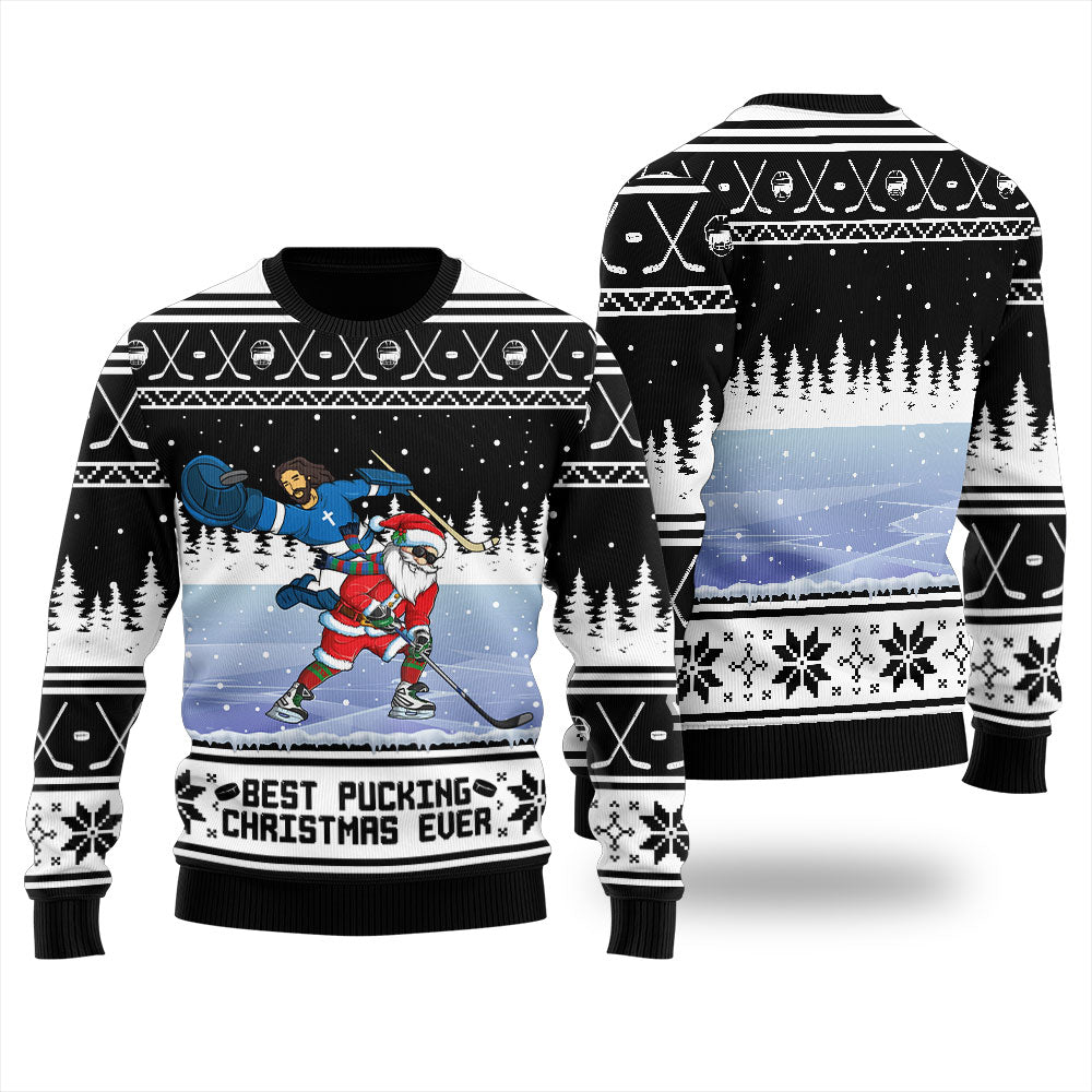 Santa Jesus Hockey Men's Ugly Christmas Sweater