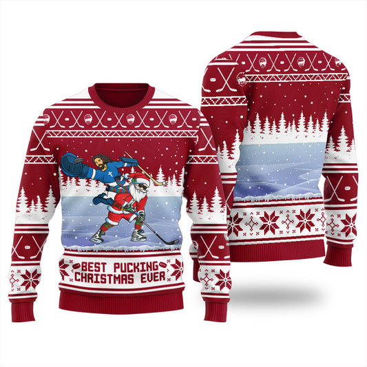 Pucking Game Santa And Jesus Christmas Sweater Women