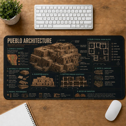 Pueblo Architecture Cultural Heritage Visual Guide Desk Mat | 5To9Vibe