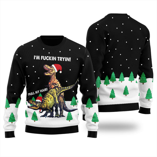 Pull My Hair Dinosaur Dirty Ugly Christmas Sweater